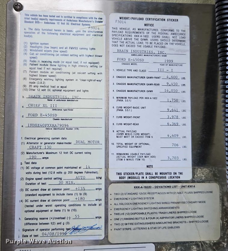 image for item EJ0071 1999 Ford E450 ambulance
