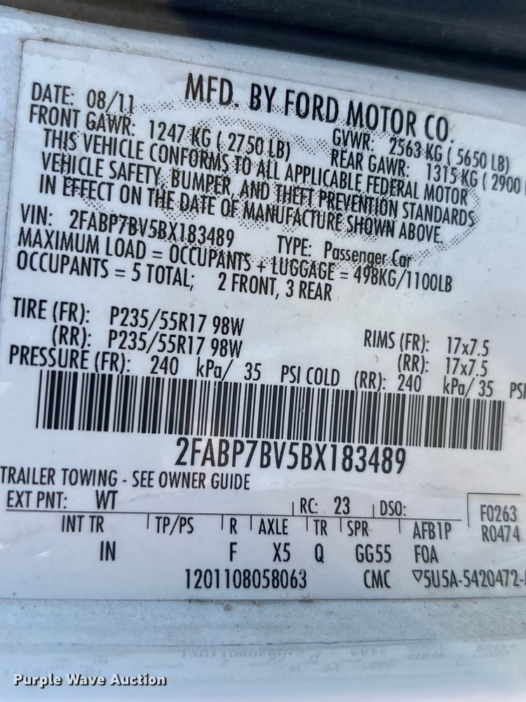 image for item EJ7716 2011 Ford Crown Victoria Police Interceptor 