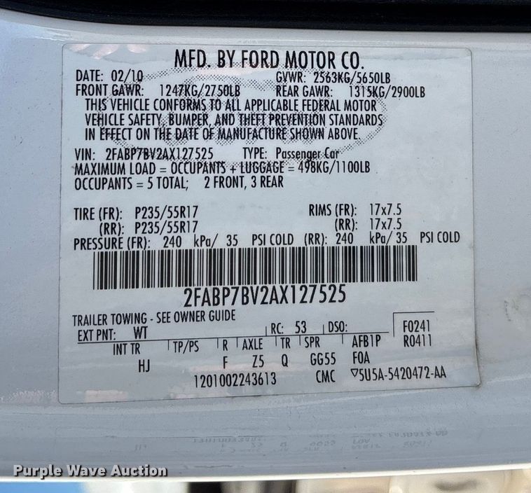 image for item EJ7717 2010 Ford Crown Victoria Police Interceptor 