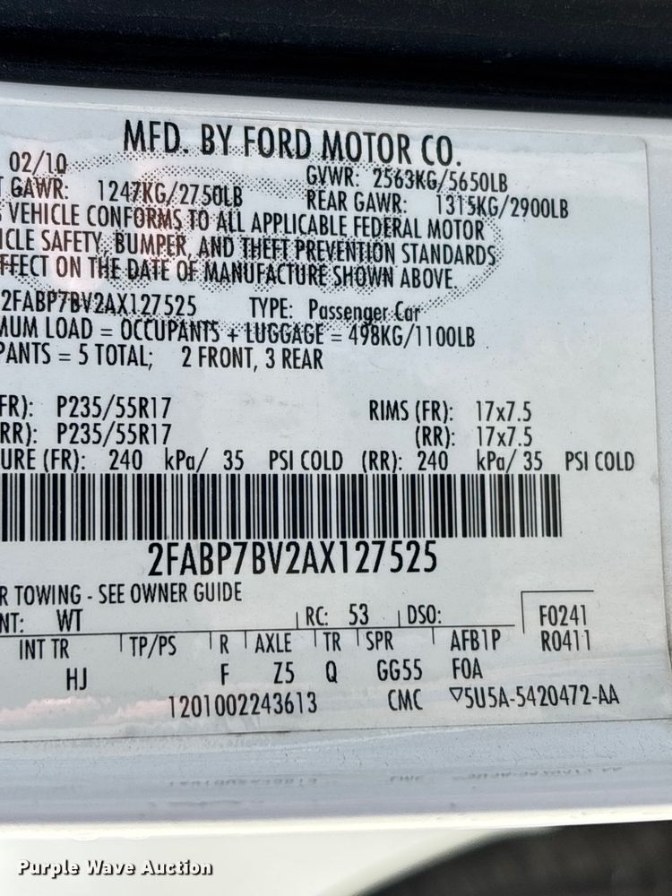 image for item EJ7717 2010 Ford Crown Victoria Police Interceptor 