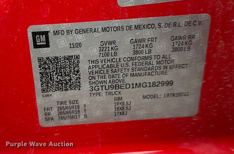 image for item EL0073 2021 GMC Sierra 1500 Crew Cab pickup truck