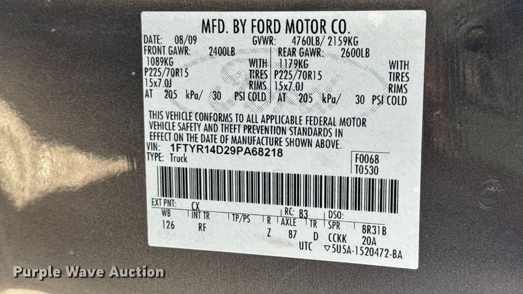 image for item EN0663 2009 Ford Ranger XLT Ext. Cab pickup truck
