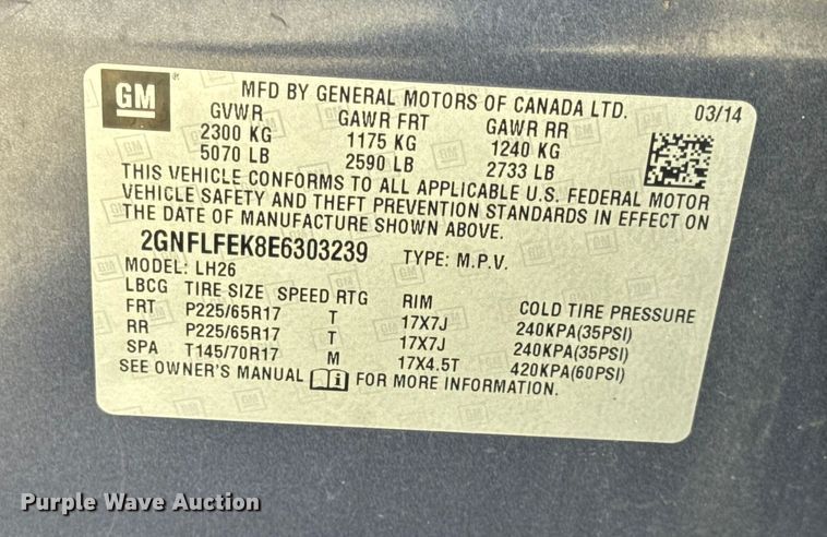 image for item EN0664 2014 Chevrolet Equinox SUV