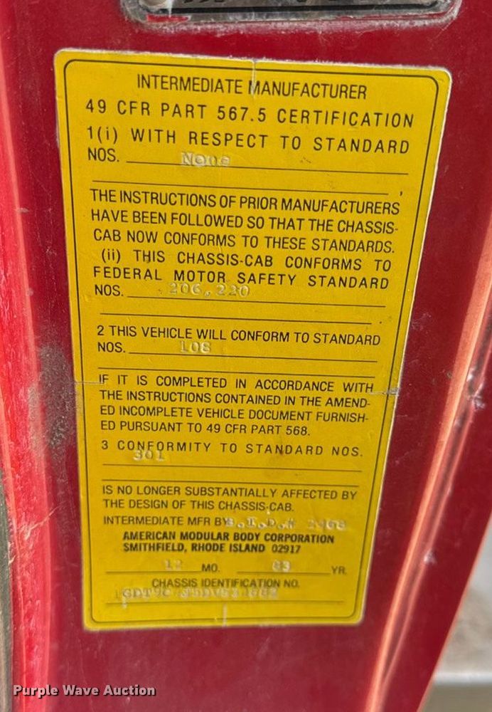 image for item EN0677 1983 GMC Brigadier pumper fire truck