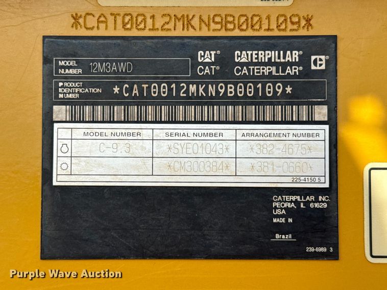 image for item EP0783 2014 Caterpillar 12M3 AWD motor grader