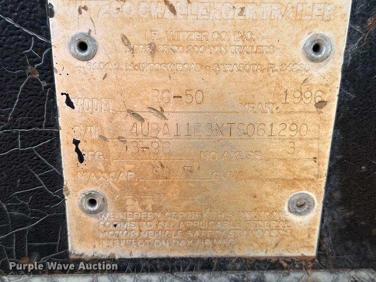 image for item EP0799 1996 Witzco Challenger RG-50 lowboy equipment trailer