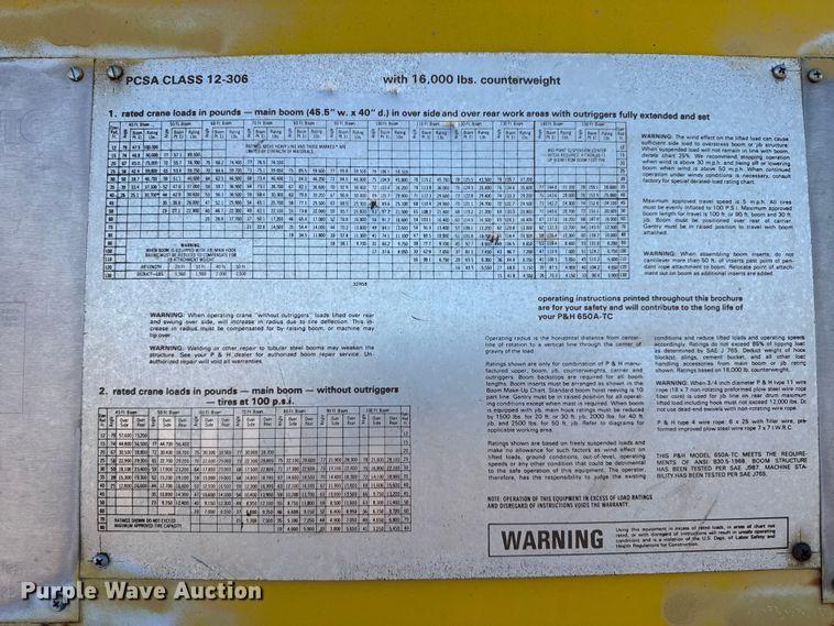 image for item EP0816 1967 P&H 650A-TC crane