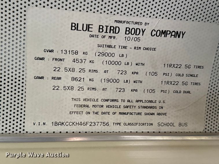 image for item EP0850 2006 Blue Bird school bus