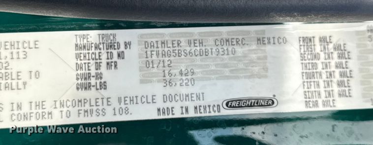 image for item ER0230 2012 Freightliner 108SD hook lift truck