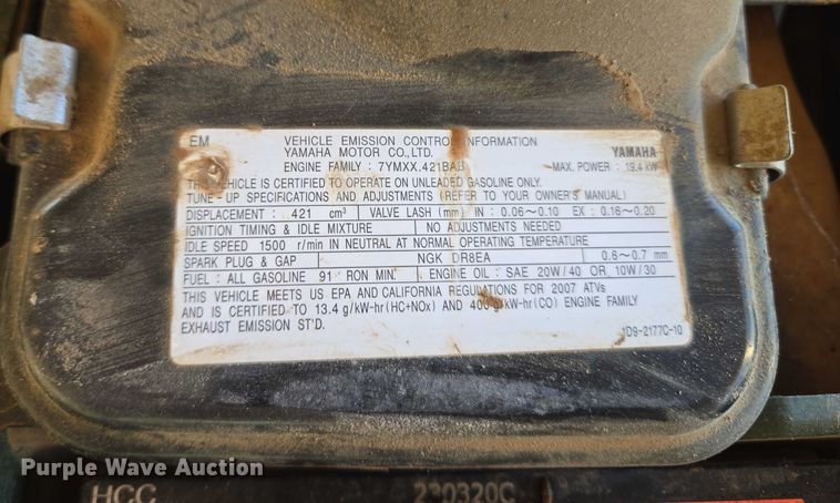 image for item EU3988 2007 Yamaha ATV