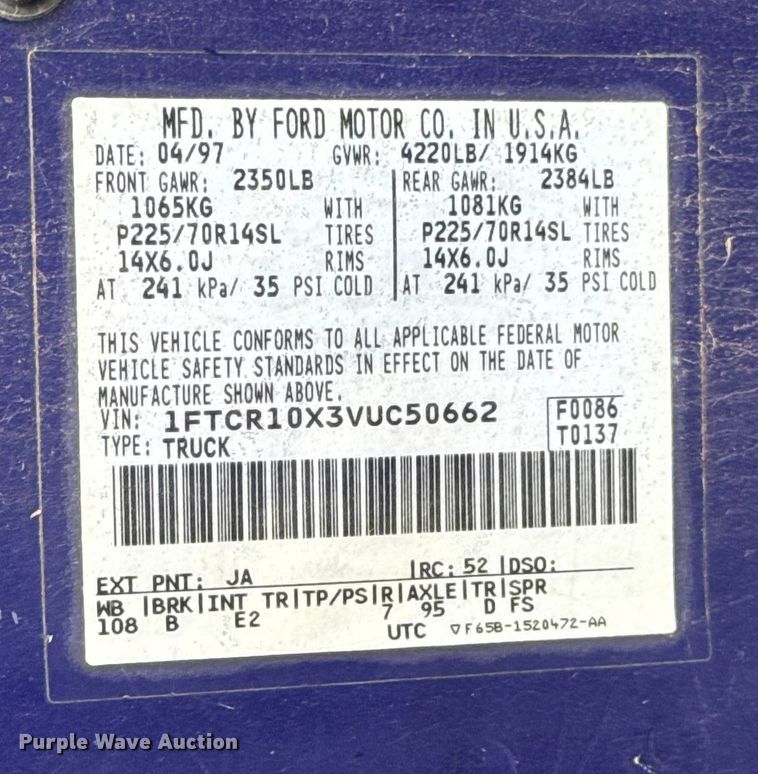 image for item EU5219 1997 Ford Ranger pickup truck