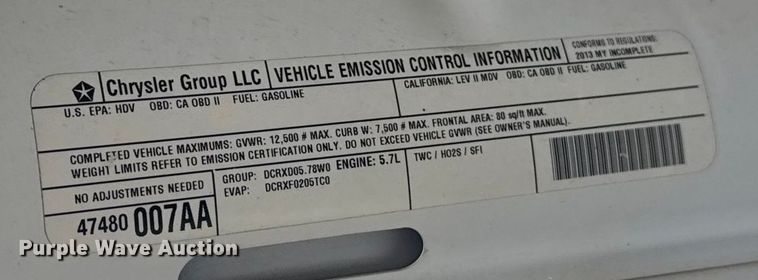 image for item EU5226 2013 Dodge Ram 3500 flatbed pickup truck