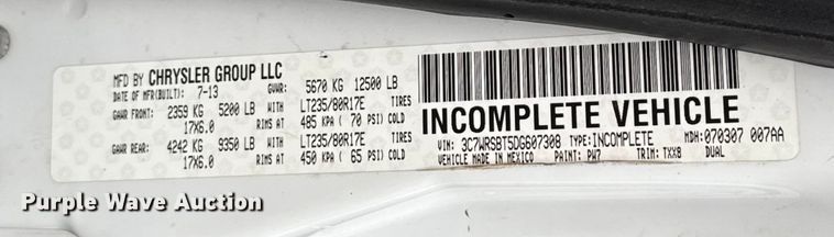 image for item EU5226 2013 Dodge Ram 3500 flatbed pickup truck