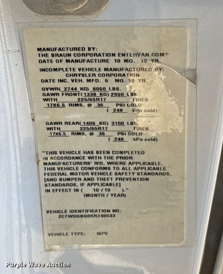 image for item EU5228 2019 Dodge Grand Caravan handicap accessible van