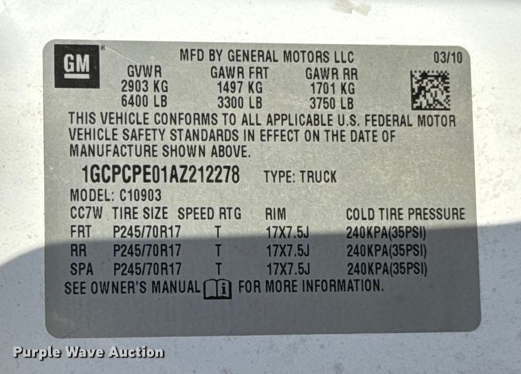 image for item EU5294 2010 Chevrolet Silverado 1500 pickup truck