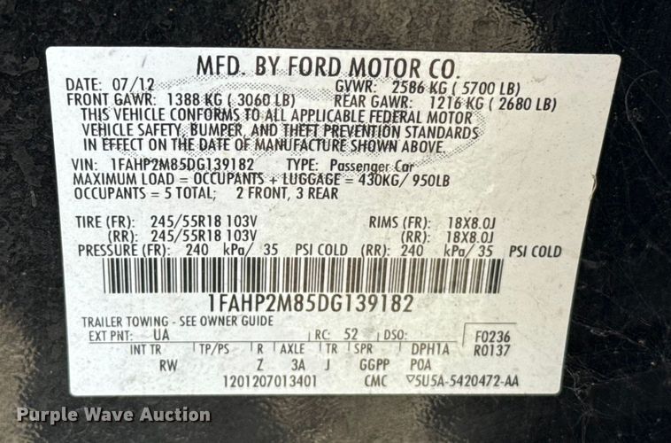 image for item EU5297 2013 Ford Taurus Police Interceptor 