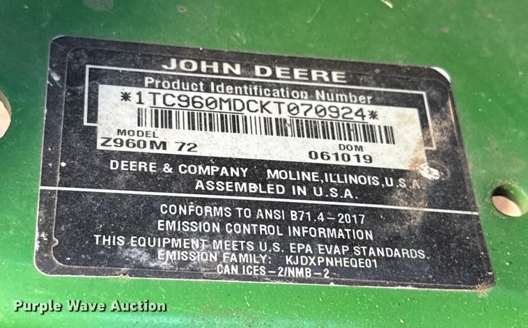 image for item EU5304 2019 John Deere Z960M ZTR lawn mower