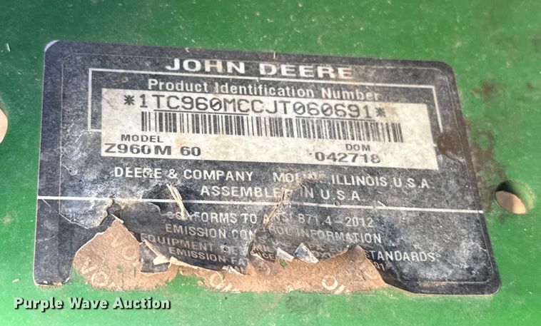 image for item EU5306 2018 John Deere Z960M ZTR lawn mower