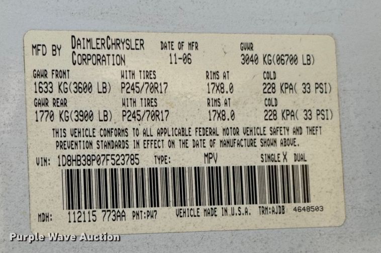 image for item EU5313 2007 Dodge Durango SUV