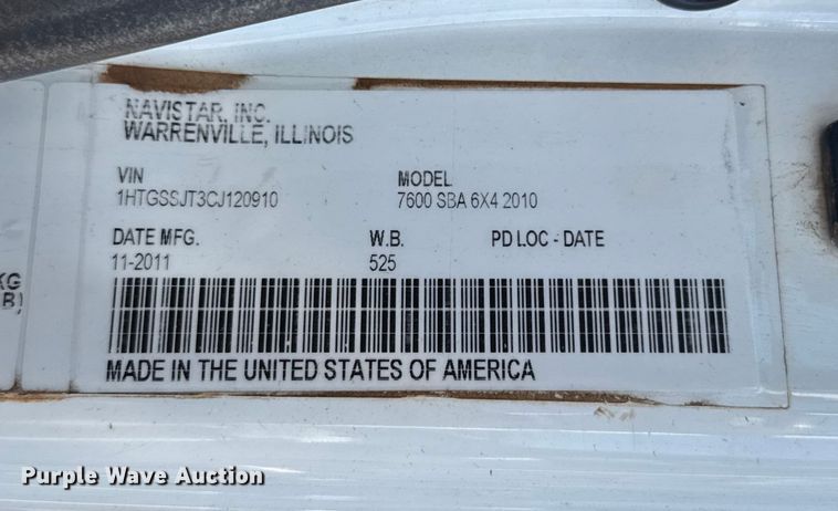 image for item EU5316 2012 International WorkStar 7600 dump truck