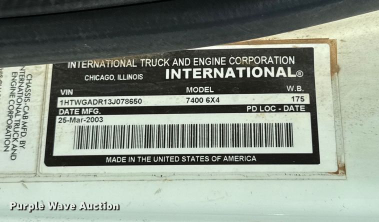 image for item EU5317 2003 International 7400 dump truck