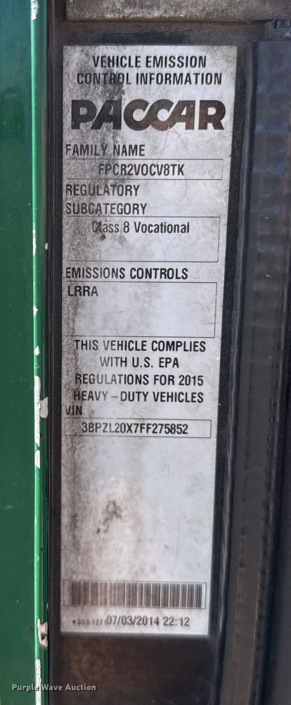 image for item EU5321 2015 Peterbilt 320 refuse truck