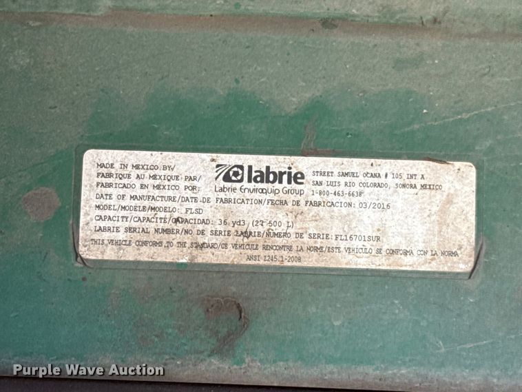 image for item EU5322 2016 Peterbilt 320 refuse truck