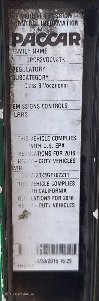 image for item EU5322 2016 Peterbilt 320 refuse truck