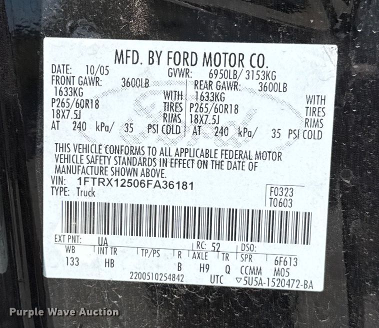 image for item EU5328 2006 Ford F150 SuperCab pickup truck