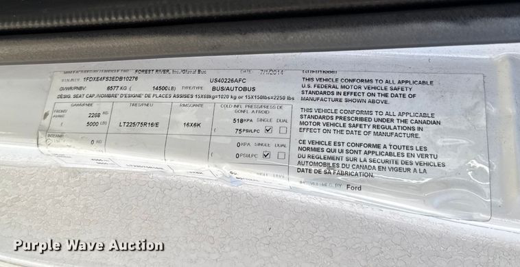 image for item EU5331 2014 Ford E450 Super Duty shuttle bus