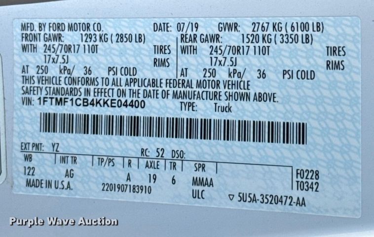 image for item EU5333 2019 Ford F150 pickup truck