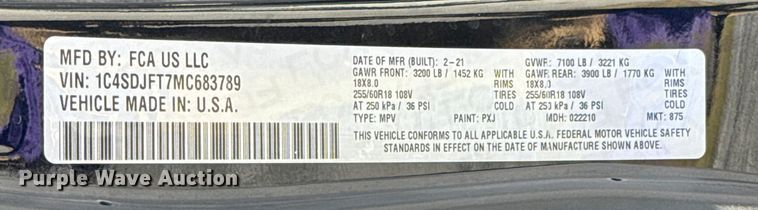 image for item EU5358 2021 Dodge Durango SSV SUV