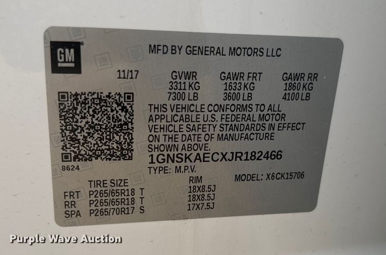 image for item EU6247 2018 Chevrolet Tahoe SUV