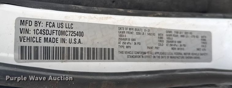 image for item EU6248 2021 Dodge Durango SSV SUV