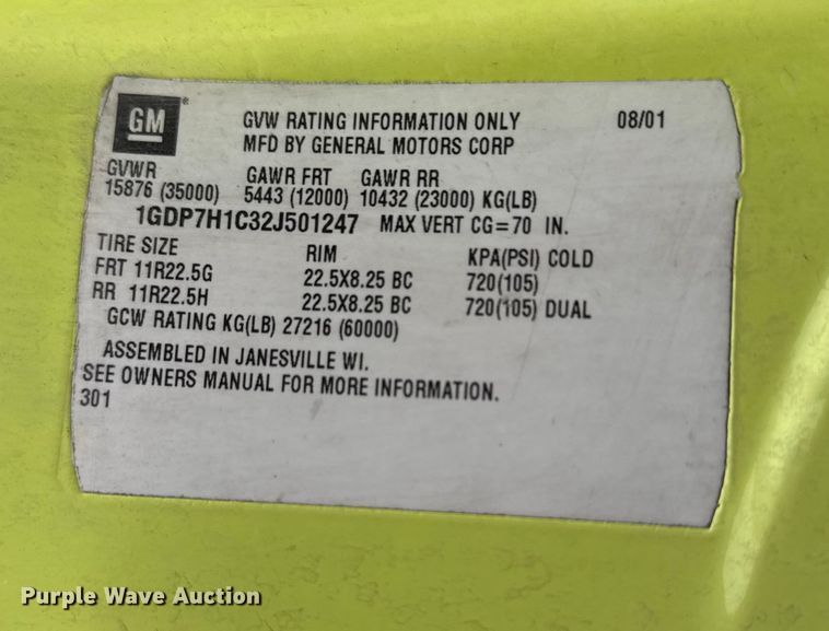 image for item EU6249 2002 GMC C8500 fire truck