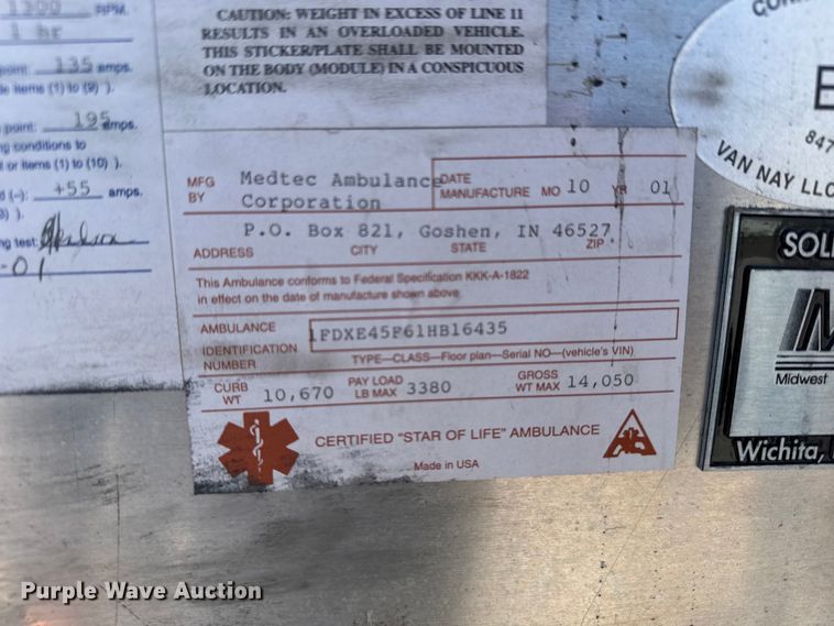 image for item EU6283 2001 Ford E450 Super Duty ambulance