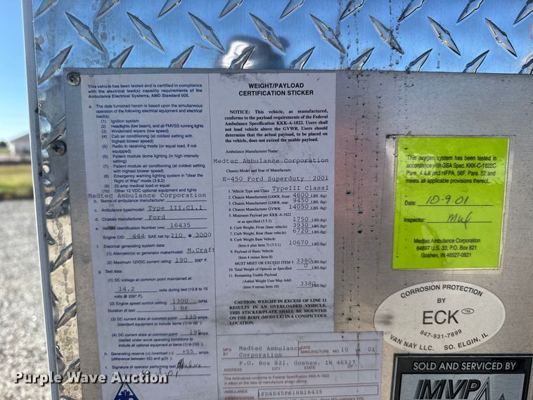 image for item EU6283 2001 Ford E450 Super Duty ambulance