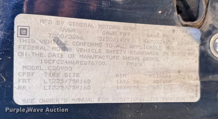 image for item EU6287 1994 Chevrolet C2500 pickup truck