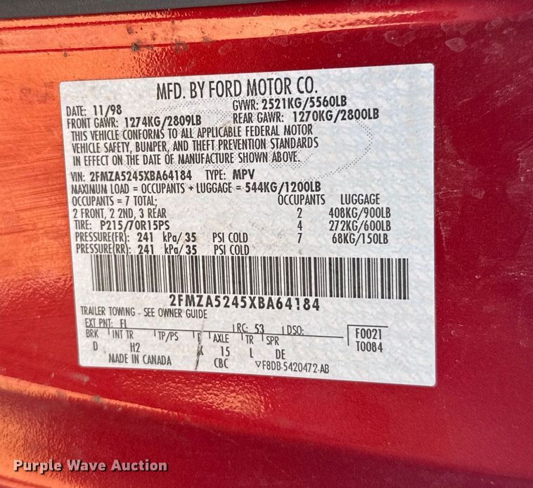 image for item EU6288 1999 Ford Windstar van