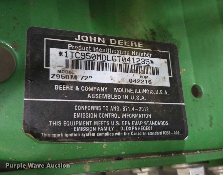 image for item EV5440 John Deere Z950M ZTR lawn mower