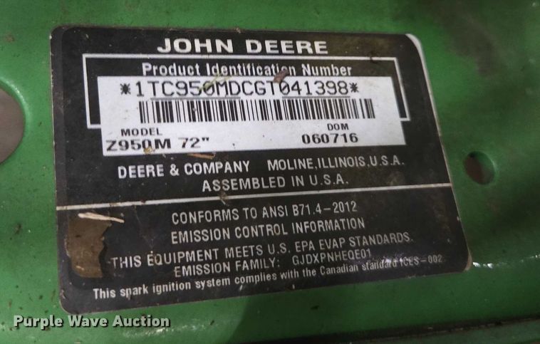 image for item EV5441 John Deere Z950M ZTR lawn mower