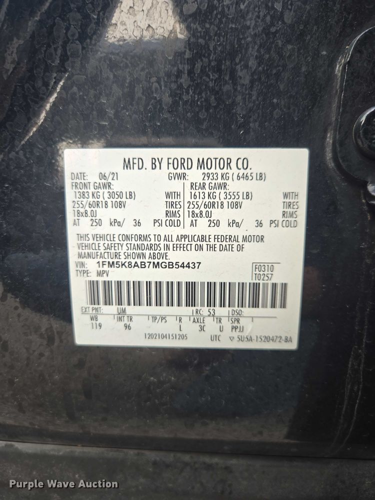 image for item EV5451 2021 Ford Explorer Police interceptor SUV