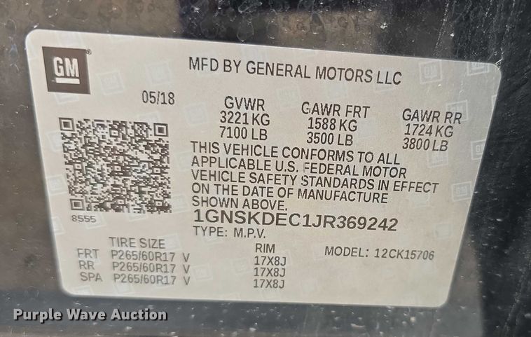 image for item FI0539 2018 Chevrolet Tahoe Police SUV