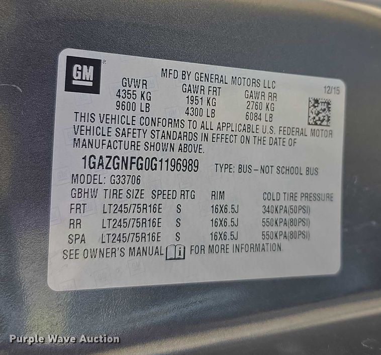 image for item FI0600 2016 Chevrolet Express 3500 van