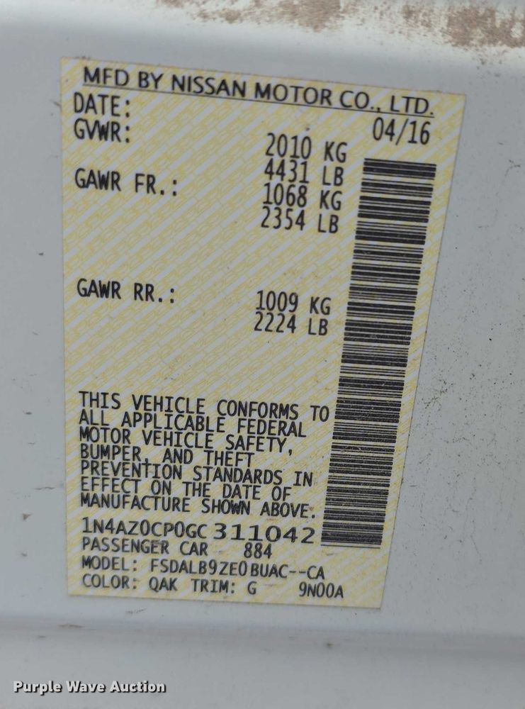 image for item FI0619 2016 Nissan Leaf 