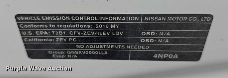 image for item FI0620 2016 Nissan Leaf 