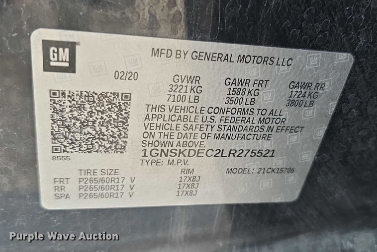 image for item FI0622 2020 Chevrolet Tahoe Police SUV