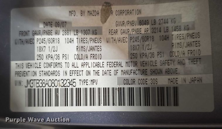 image for item FI0632 2008 Mazda CX9 SUV