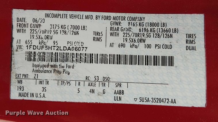 image for item FK0505 2020 Ford F550 Super Duty XLT ambulance