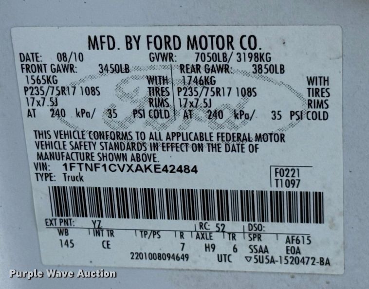image for item GH9317 2010 Ford F150 pickup truck